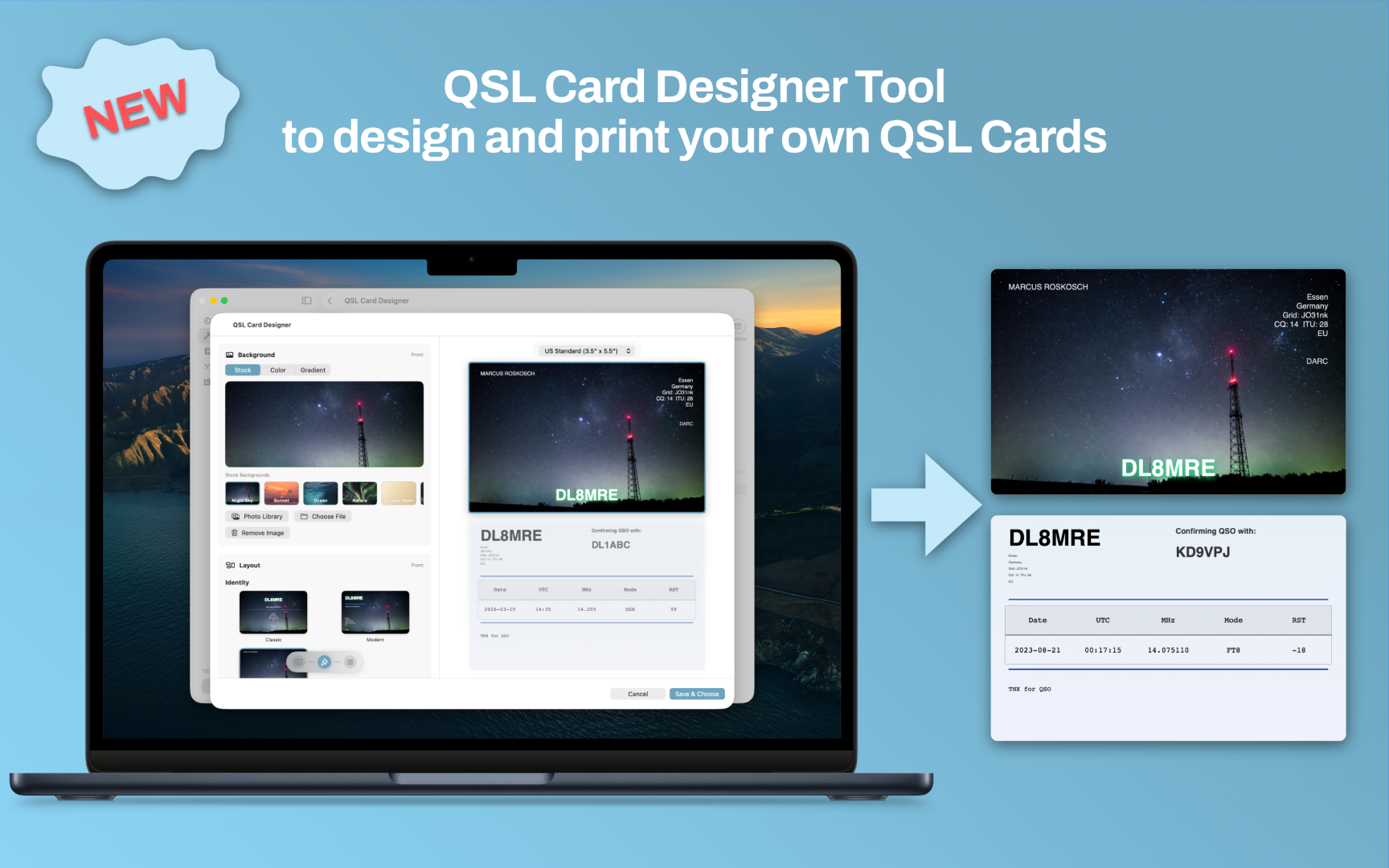 Projektant i narzędzie do drukowania kart QSL